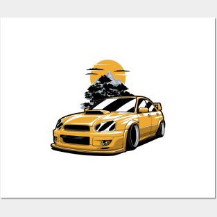 Yellow Impreza WRX STI JDM Mountains Stance Posters and Art